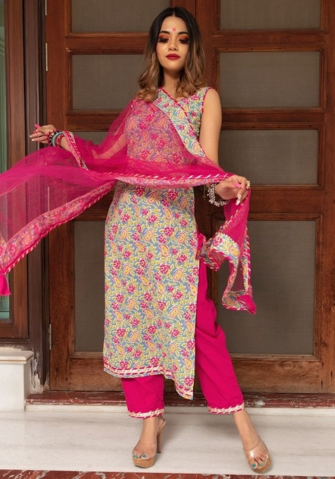Pink Digital Print Rayon Kurta Set